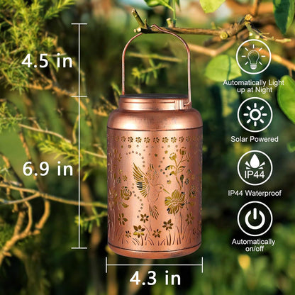 Solar Hummingbird Decorative Lantern, Waterproof Metal Hollow-out Projection Light, Indoor & Outdoor Night Lamp for Living Room, Courtyard & Villa, Perfect Gift