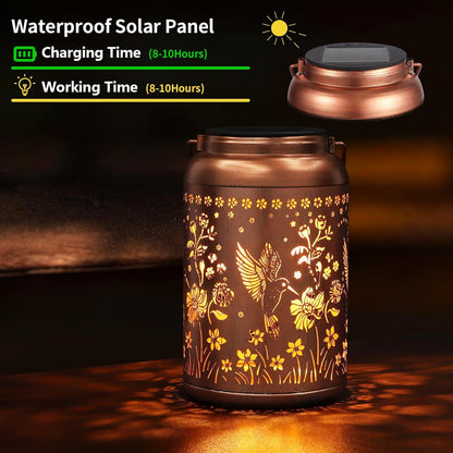 Solar Hummingbird Decorative Lantern, Waterproof Metal Hollow-out Projection Light, Indoor & Outdoor Night Lamp for Living Room, Courtyard & Villa, Perfect Gift