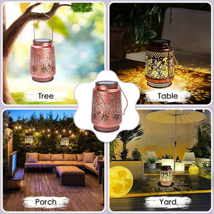 Solar Hummingbird Decorative Lantern, Waterproof Metal Hollow-out Projection Light, Indoor & Outdoor Night Lamp for Living Room, Courtyard & Villa, Perfect Gift