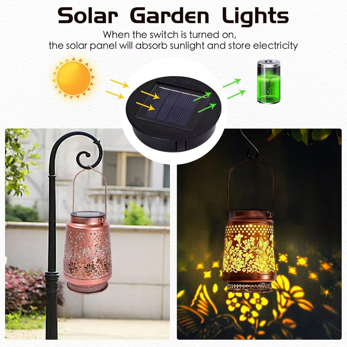 Solar Hummingbird Decorative Lantern, Waterproof Metal Hollow-out Projection Light, Indoor & Outdoor Night Lamp for Living Room, Courtyard & Villa, Perfect Gift