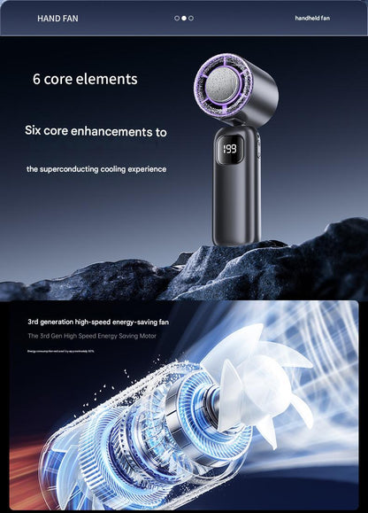 Foldable Handheld Cooling Fan — Semiconductor Ice-Cooling, Rechargeable, Silent Operation, Powerful Airflow — Ideal for Students