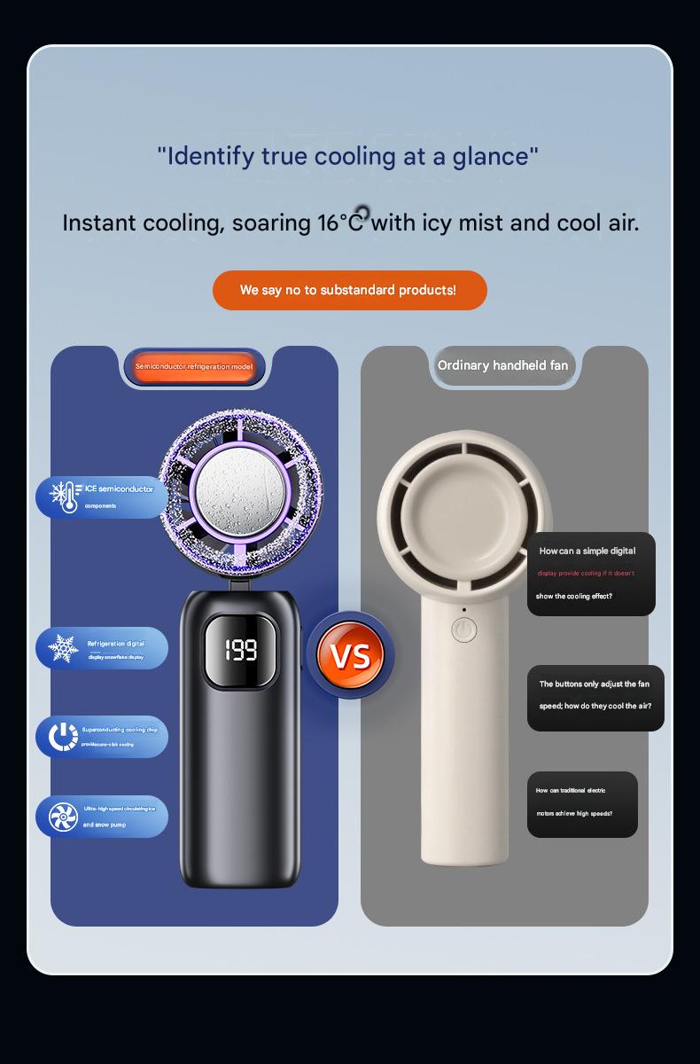 Foldable Handheld Cooling Fan — Semiconductor Ice-Cooling, Rechargeable, Silent Operation, Powerful Airflow — Ideal for Students
